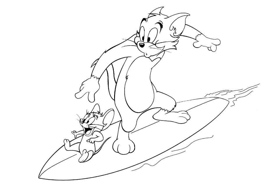 Tom e Jerry em uma prancha de surf